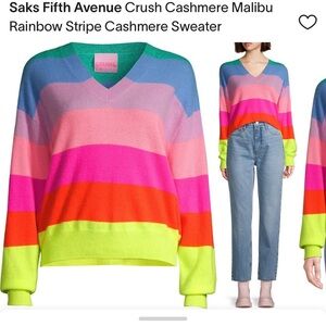 CRUSH Cashmere Malibu Rainbow Striped V-Neck Sweater